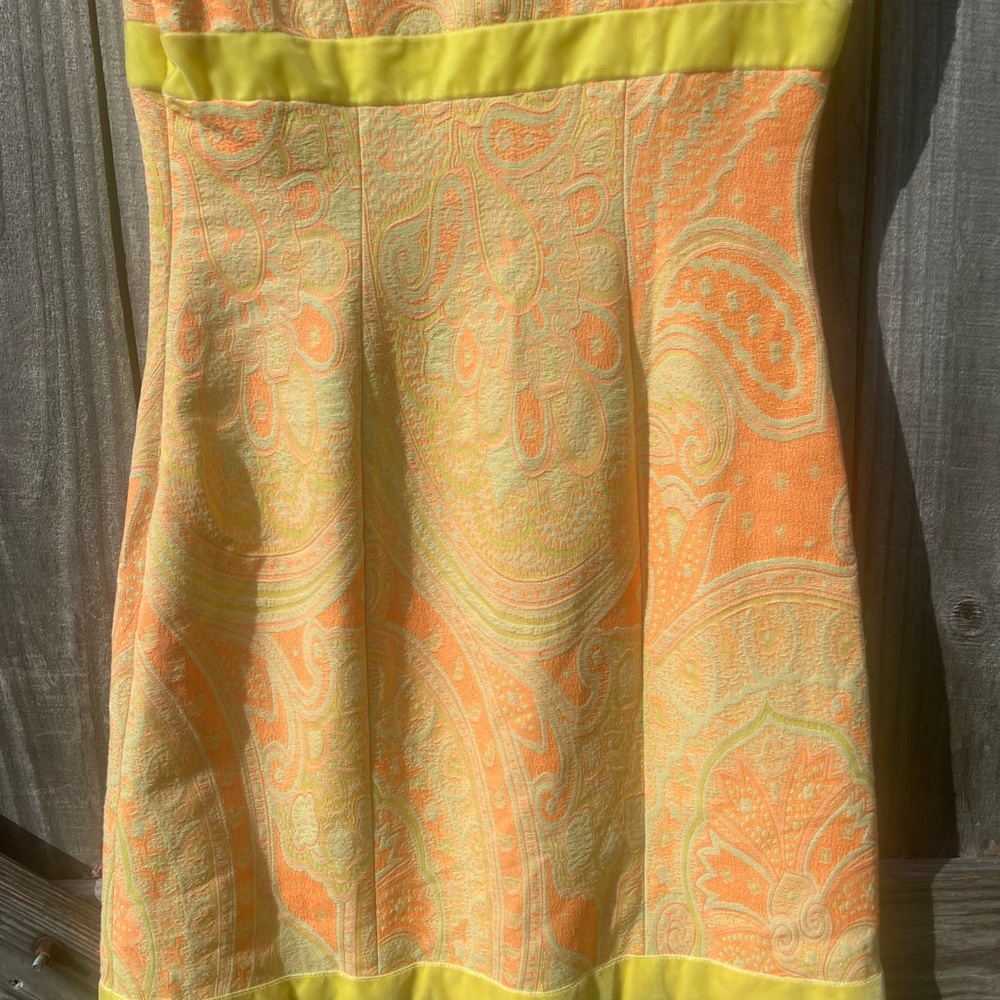 Tracy Reese Vibrant Orange and Yellow Midi Dress Size 6 - Picture 7 of 8
